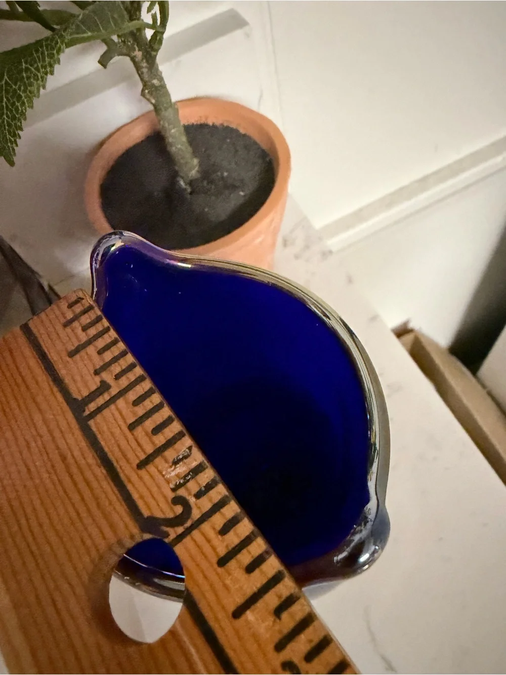 Vintage 1972 Signed Gibson Art Glass Cobalt Blue Carnival Glass Owl Vase